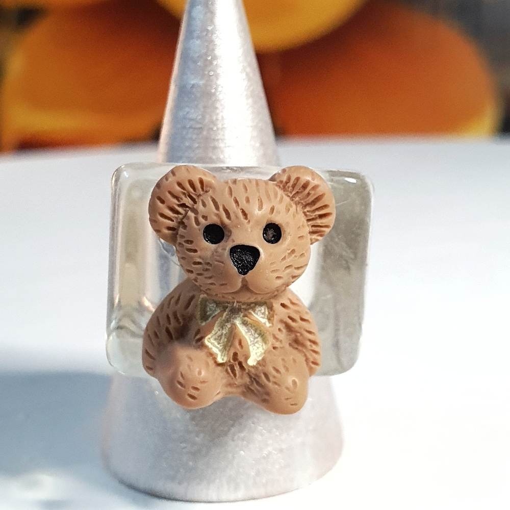 Clear Resin Teddy Bear Ring Size 6